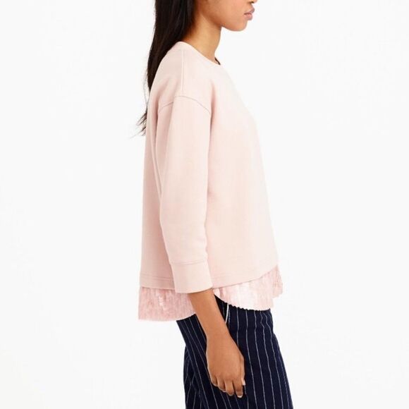 (SOLD) J. CREW Crew Neck 3/4 Sleeve Sequin Trim Sweatshirt Top Pink M - Picture 7 of 12